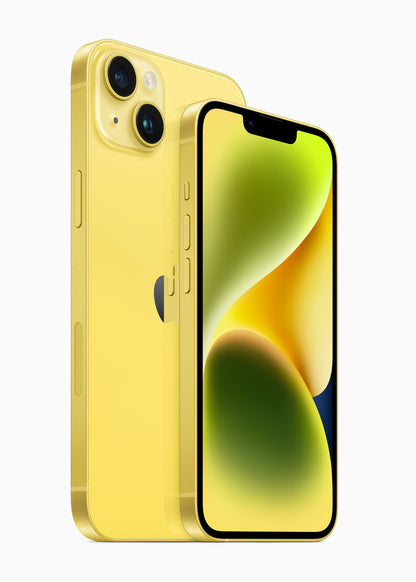 iPhone 14 e iPhone 14 Plus gialli — foto ufficiale Apple illustrativa della finitura; questa scheda vende iPhone 14