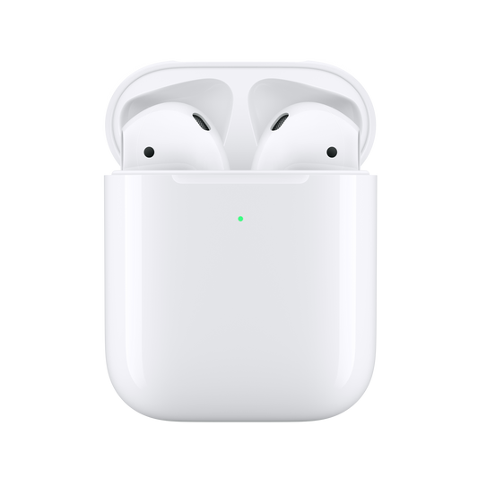 Apple AirPods 2 ricondizionati con custodia wireless — Bianco — custodia di ricarica wireless, immagine originale Apple ad alta risoluzione