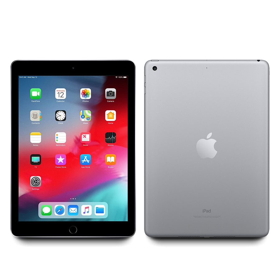 Apple iPad 9,7″ 2018 32GB WiFi Grigio ricondizionato, vista anteriore e posteriore