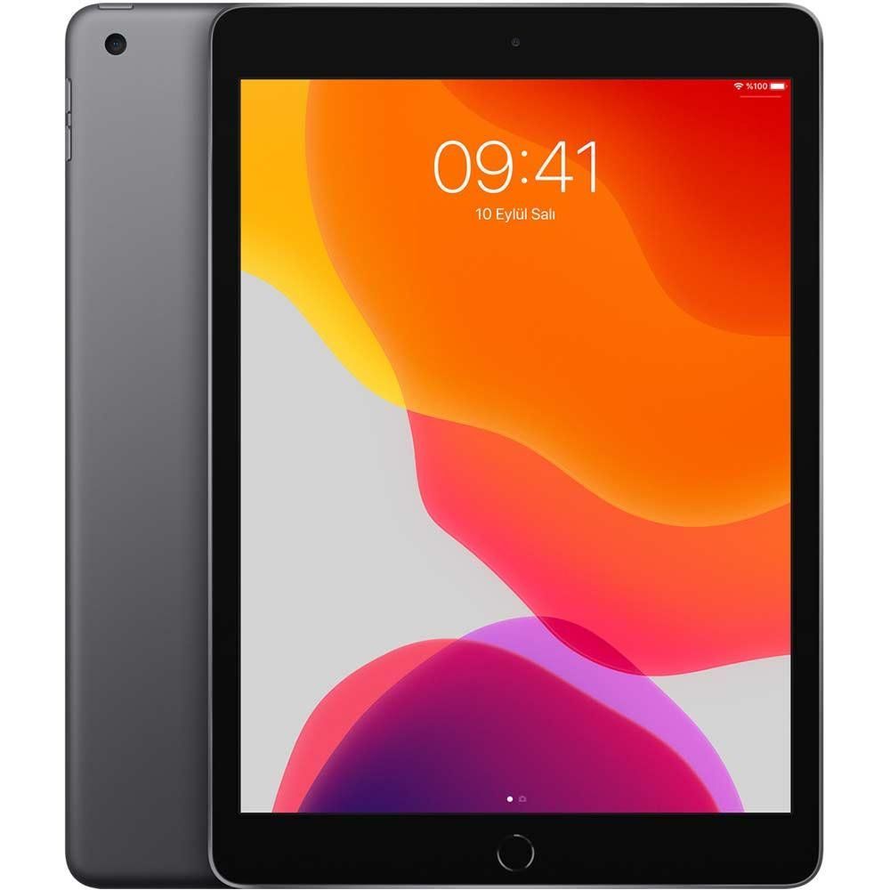 Apple iPad 10,2″ 2019 32GB WiFi + Cellular Grigio ricondizionato, vista anteriore e posteriore