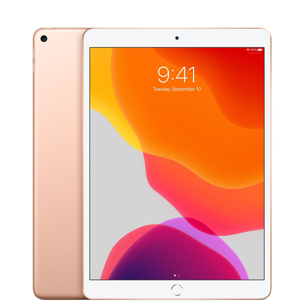 Apple iPad Air 10,5″ 2019 256GB WiFi + Cellular Oro ricondizionato, vista anteriore e posteriore