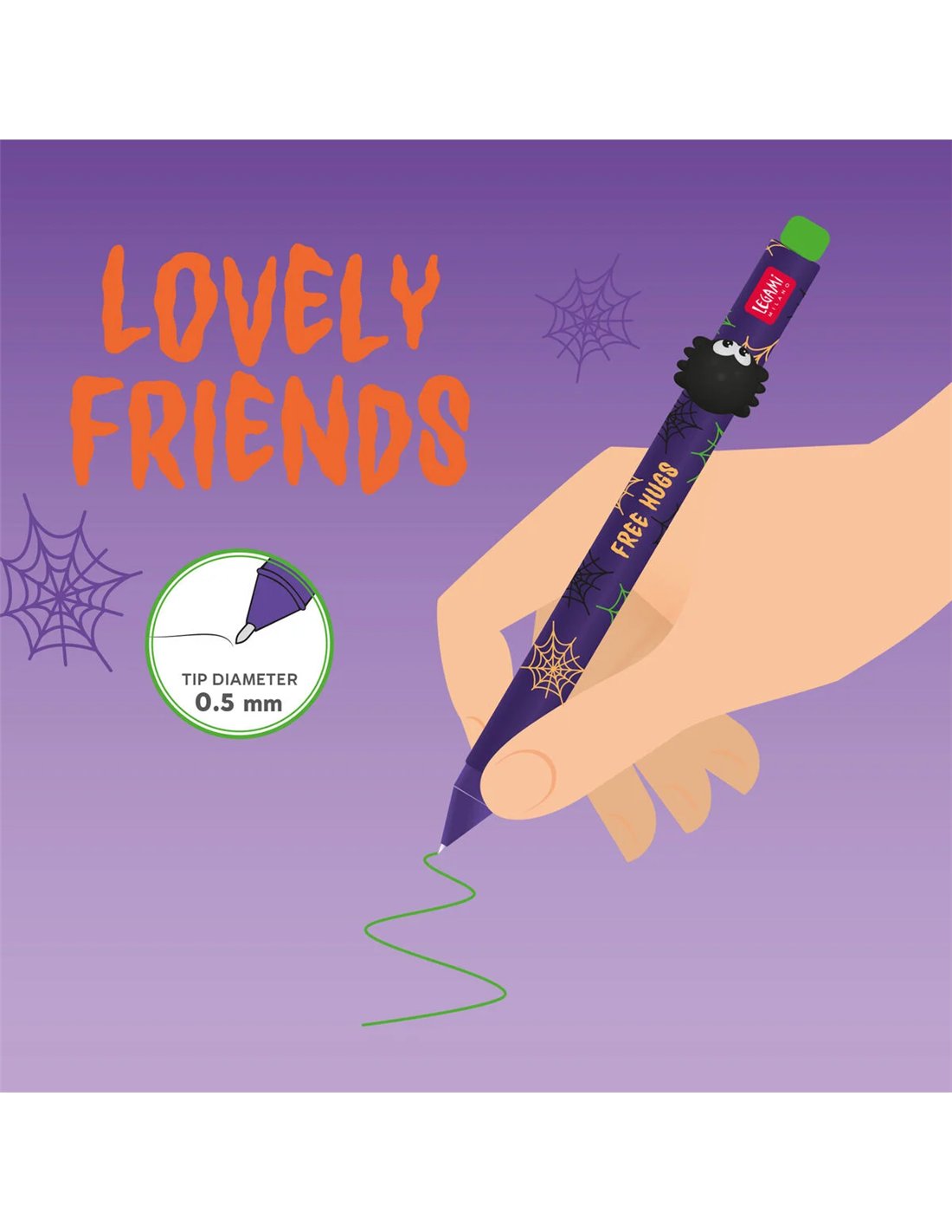 Legami Lovely Friends Penna Gel Ragno Halloween Verde Fluo – foto 2